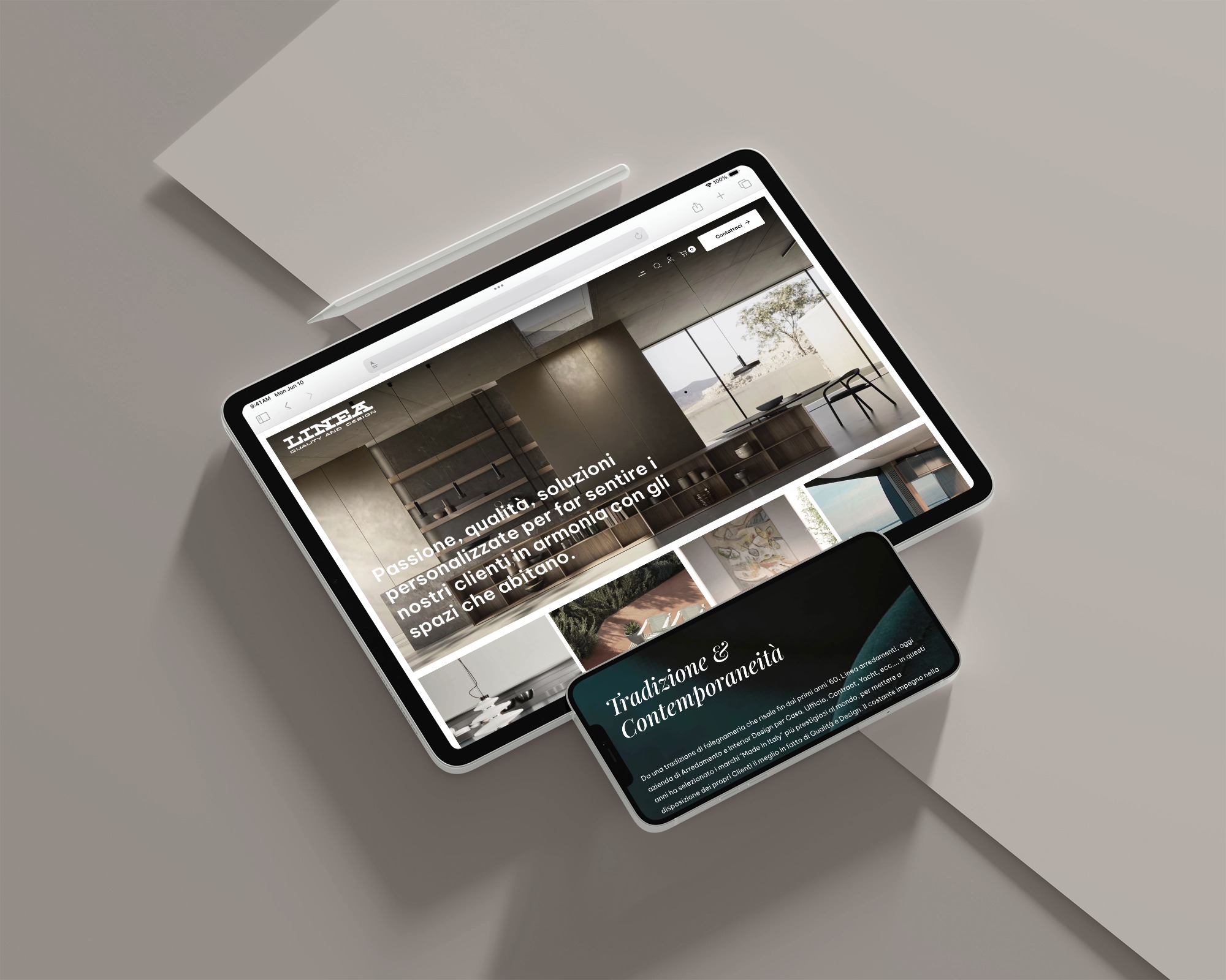 Perspective tablet and smartphone with stylus pen mockup